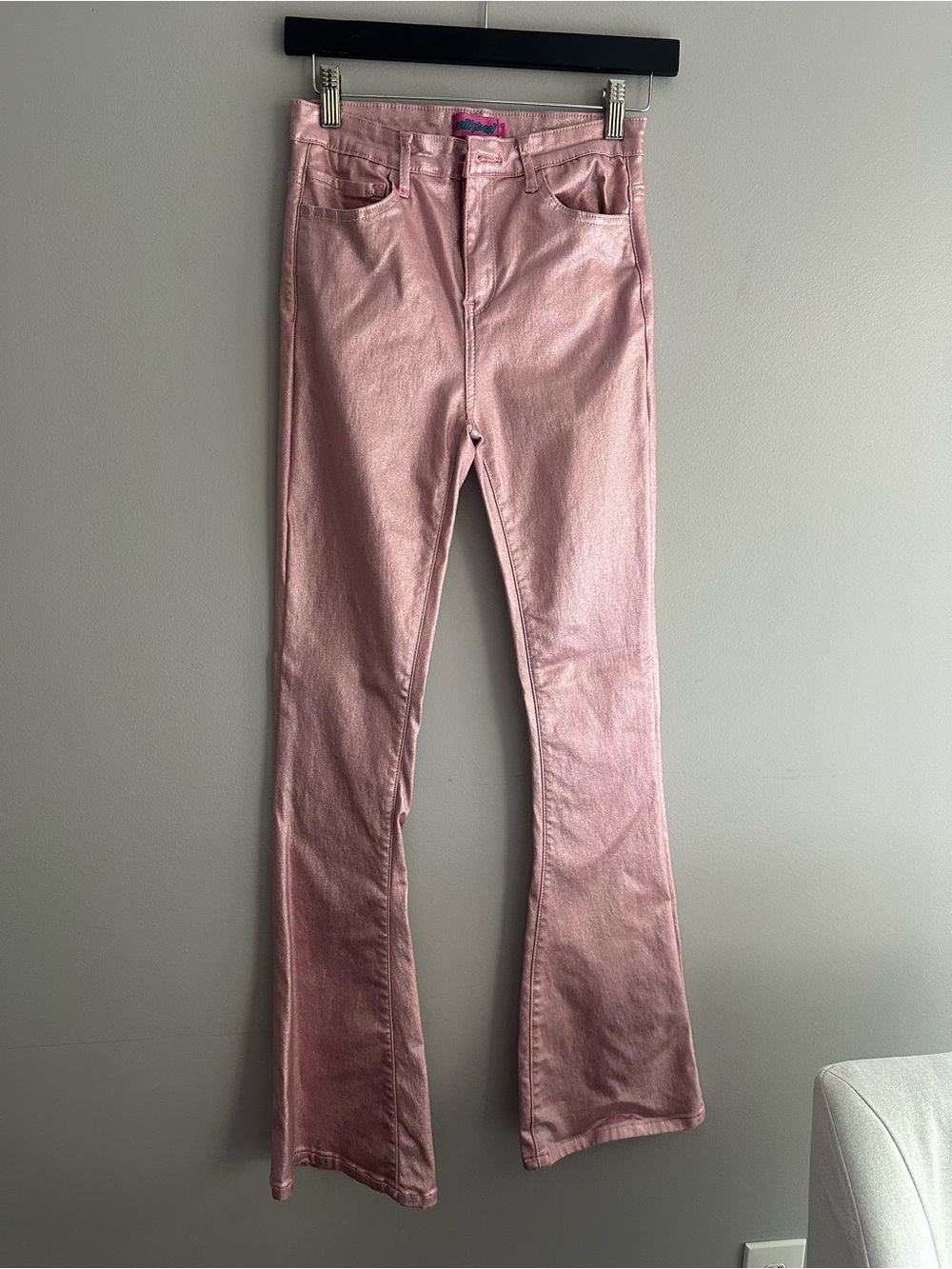 Edikted Pink Metallic Flare Jeans